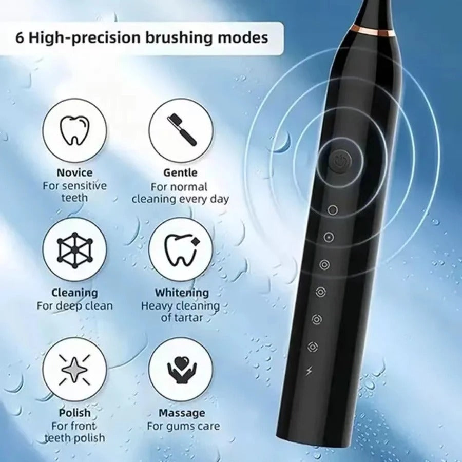 Electric Ultrasonic Toothbrush Six Speed Mode Home Soft Hair USB Charging Waterproof Adult Tooth Cleaner Automatic Couple Set