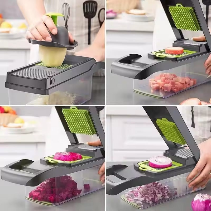16-in-1 Professional Kitchen Slicer with Cleaver Blade, Multi-Function Food Chopper for Potatoes, Tomatoes, and Vegetables
